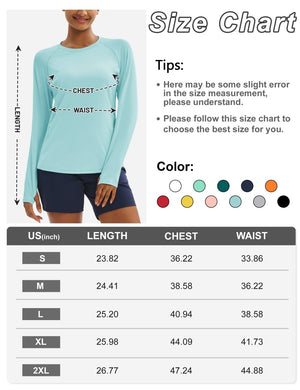 TACVASEN Light Lake Blue Women Long Sleeve Athletic Yoga UPF 50+ Tops