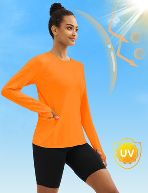 TACVASEN Orange Women Long Sleeve Athletic Yoga UPF 50+ Tops
