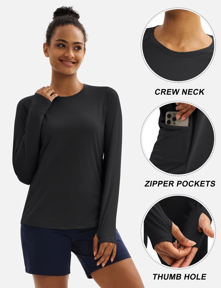 TACVASEN Black Women Long Sleeve Athletic Yoga UPF 50+ Tops