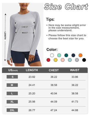 TACVASEN Bright Grey Women Long Sleeve Athletic Yoga UPF 50+ Tops