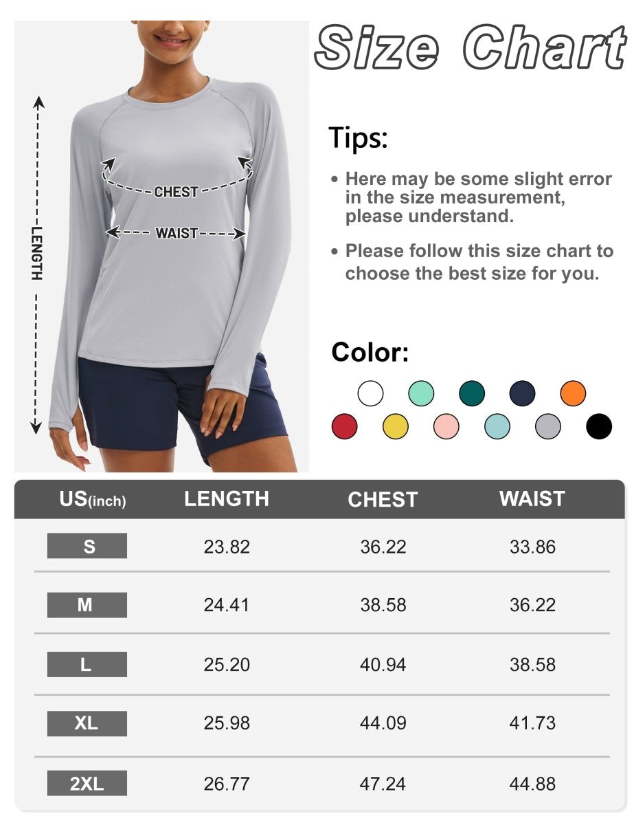 TACVASEN Bright Grey Women Long Sleeve Athletic Yoga UPF 50+ Tops