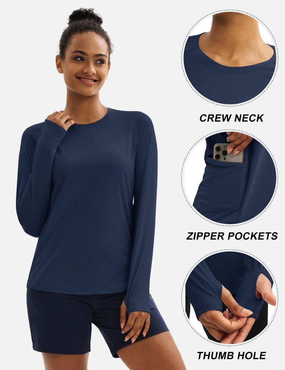 TACVASEN Navy Women Long Sleeve Athletic Yoga UPF 50+ Tops