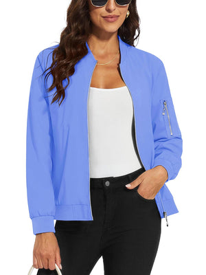 TACVASEN Light Blue Women's 4-Pocket Lightweight Casual Windproof Full-Zip Bomber Jacket
