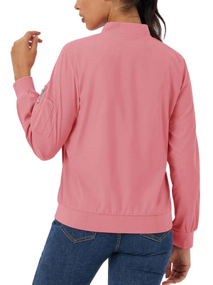 TACVASEN Grey Pink Women's 4-Pocket Lightweight Casual Windproof Full-Zip Bomber Jacket