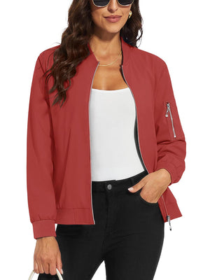 TACVASEN Orange Red Women's 4-Pocket Lightweight Casual Windproof Full-Zip Bomber Jacket