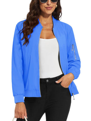 TACVASEN Azure Women's 4-Pocket Lightweight Casual Windproof Full-Zip Bomber Jacket