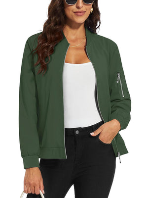TACVASEN Army Green Women's 4-Pocket Lightweight Casual Windproof Full-Zip Bomber Jacket