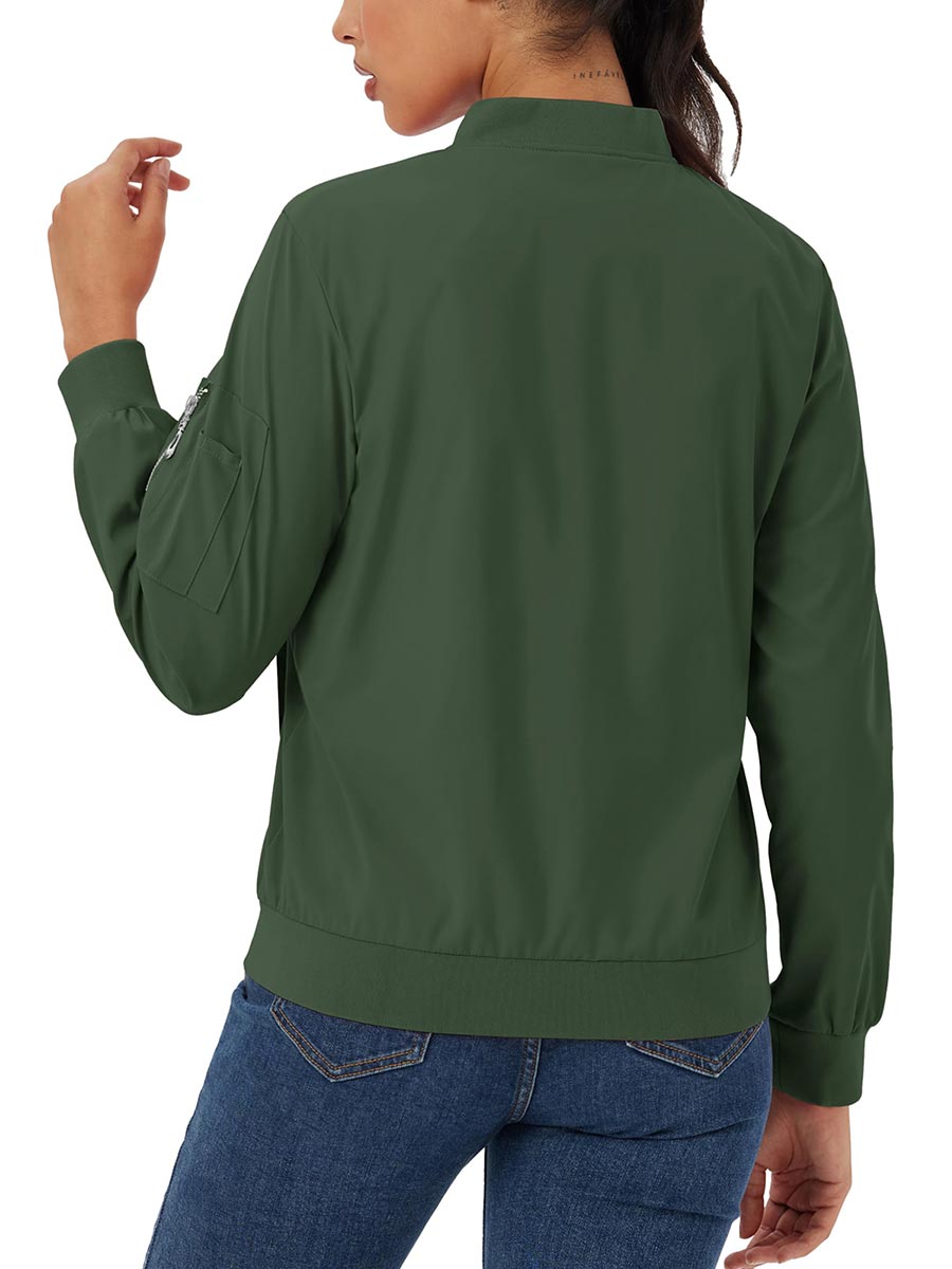TACVASEN Army Green Women's 4-Pocket Lightweight Casual Windproof Full-Zip Bomber Jacket