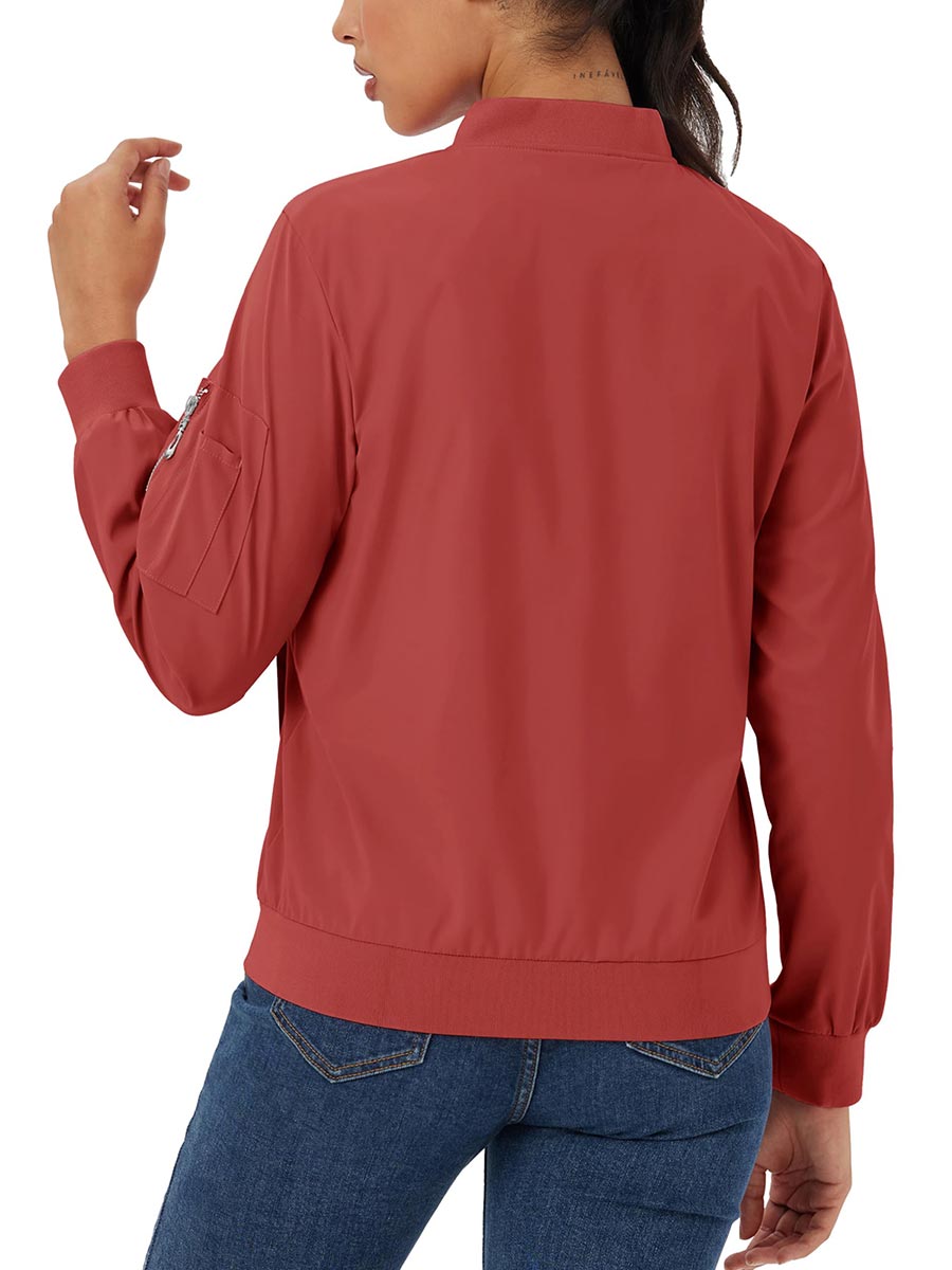 TACVASEN Orange Red Women's 4-Pocket Lightweight Casual Windproof Full-Zip Bomber Jacket
