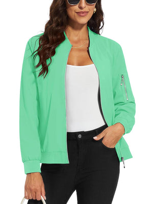 TACVASEN Mint Green Women's 4-Pocket Lightweight Casual Windproof Full-Zip Bomber Jacket