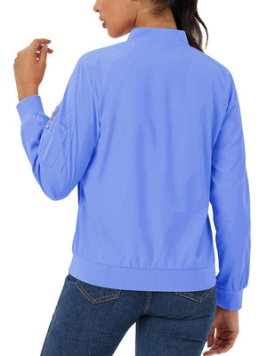 TACVASEN Light Blue Women's 4-Pocket Lightweight Casual Windproof Full-Zip Bomber Jacket
