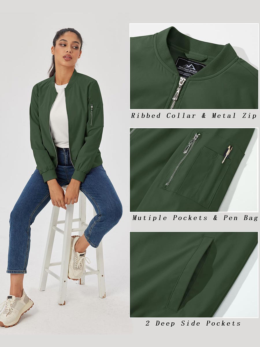 TACVASEN Army Green Women's Bomber Jackets Lightweight Casual Jacket