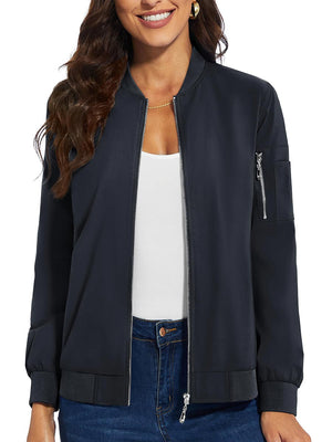 TACVASEN Black Women's Bomber Jackets Lightweight Casual Jacket
