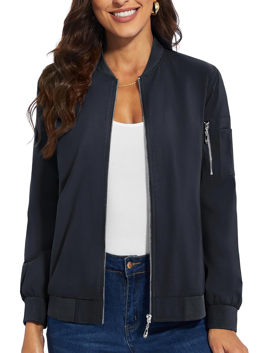 TACVASEN Black Women's Bomber Jackets Lightweight Casual Jacket