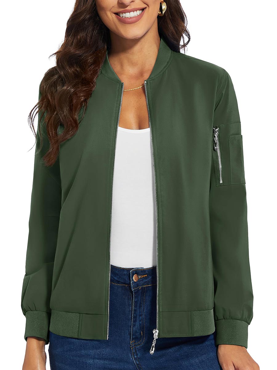 TACVASEN Army Green Women's Bomber Jackets Lightweight Casual Jacket
