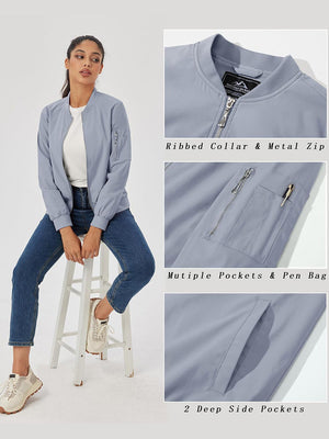 TACVASEN Light Grey Women's Bomber Jackets Lightweight Casual Jacket