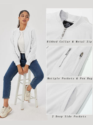 TACVASEN White Women's Bomber Jackets Lightweight Casual Jacket