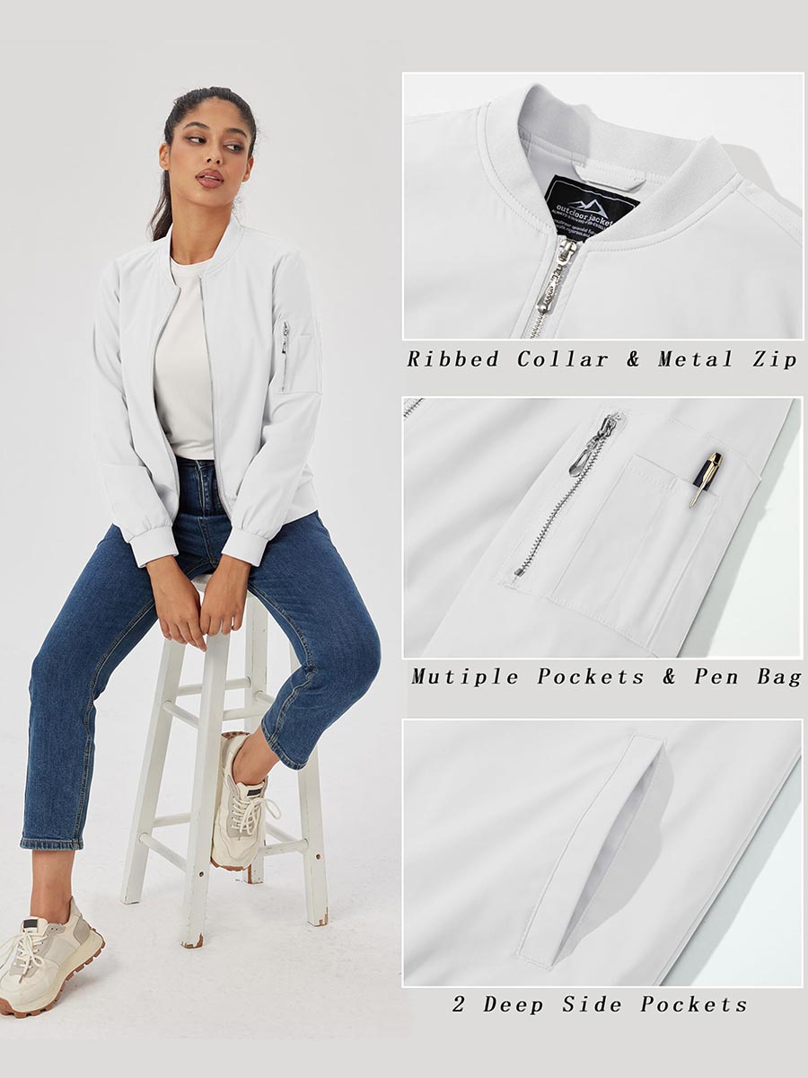TACVASEN White Women's Bomber Jackets Lightweight Casual Jacket