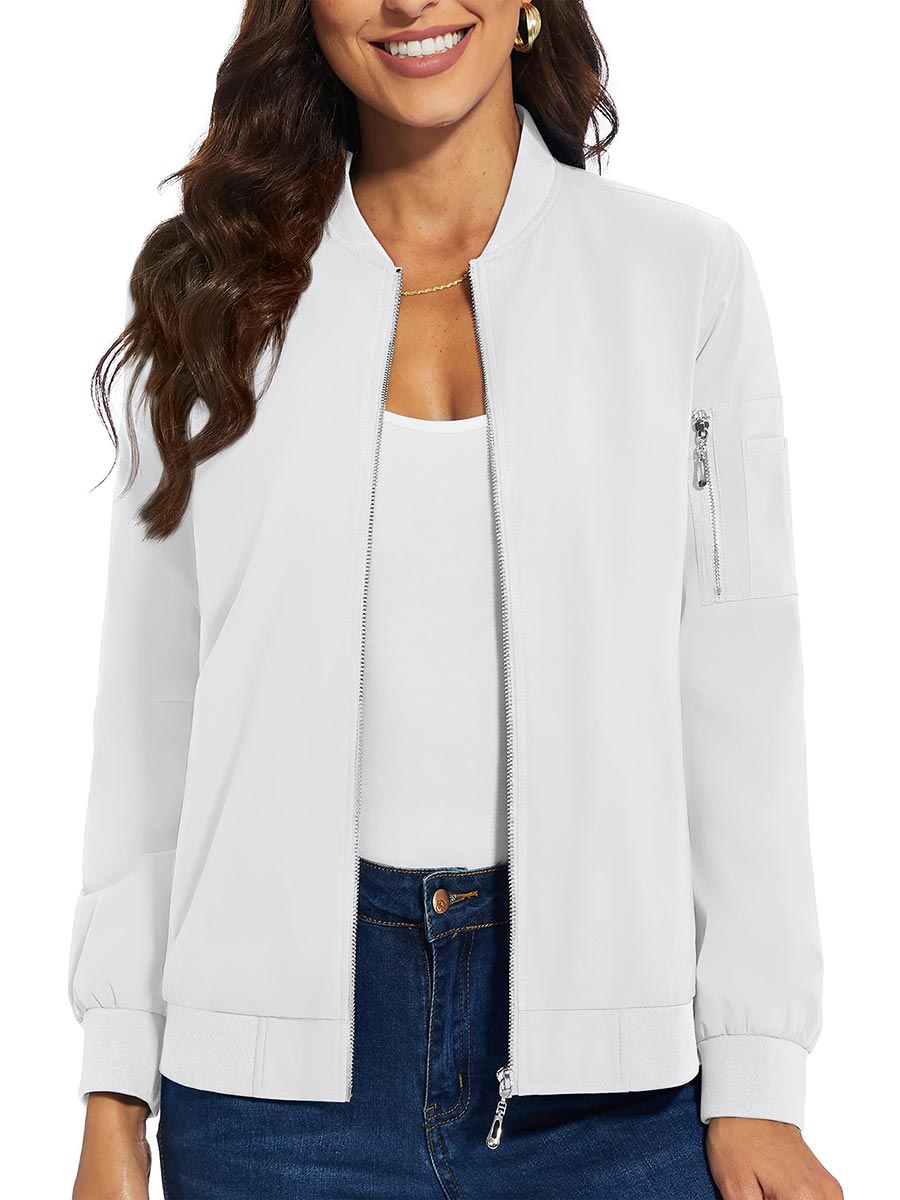 TACVASEN White Women's Bomber Jackets Lightweight Casual Jacket