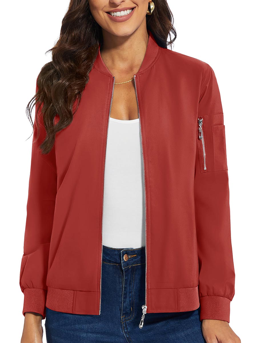 TACVASEN Orange Red Women's Bomber Jackets Lightweight Casual Jacket