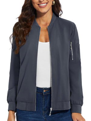 TACVASEN Dark Grey Women's Bomber Jackets Lightweight Casual Jacket