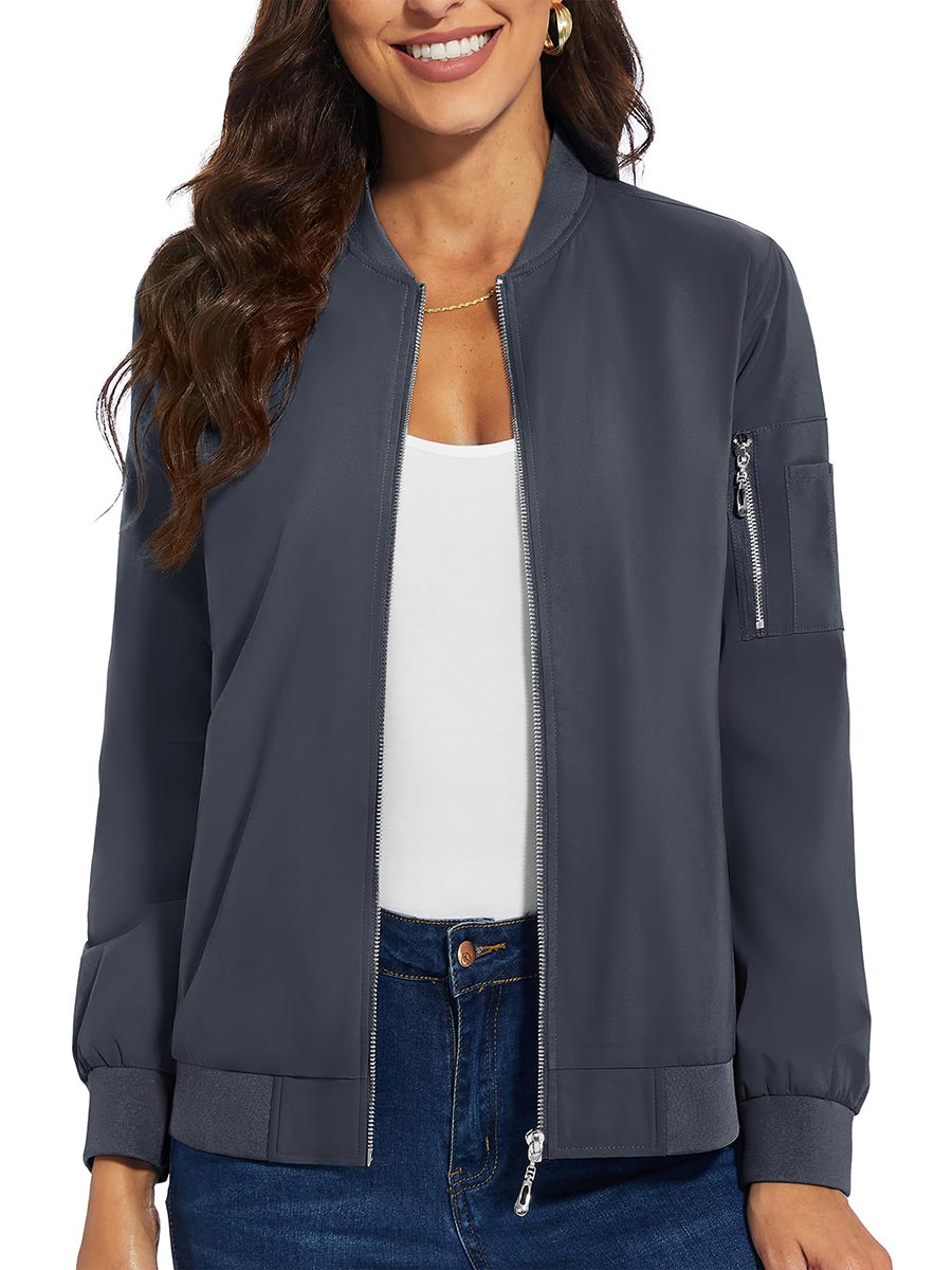 TACVASEN Dark Grey Women's Bomber Jackets Lightweight Casual Jacket