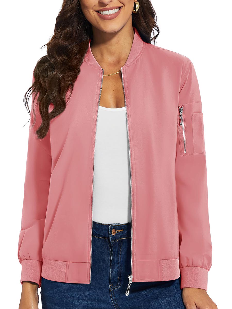 TACVASEN Gery Pink Women's Bomber Jackets Lightweight Casual Jacket