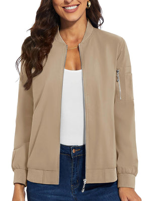 TACVASEN Khaki Women's Bomber Jackets Lightweight Casual Jacket