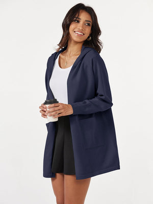 TACVASEN Navy Women's Cardigan Open Front Knit Hoodie Sweater Coatigan Jacket