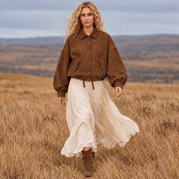 TACVASEN Dark Brown Women's Casual Collared Suede Jacket