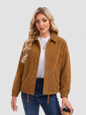 TACVASEN Brown Women's Casual Collared Suede Jacket