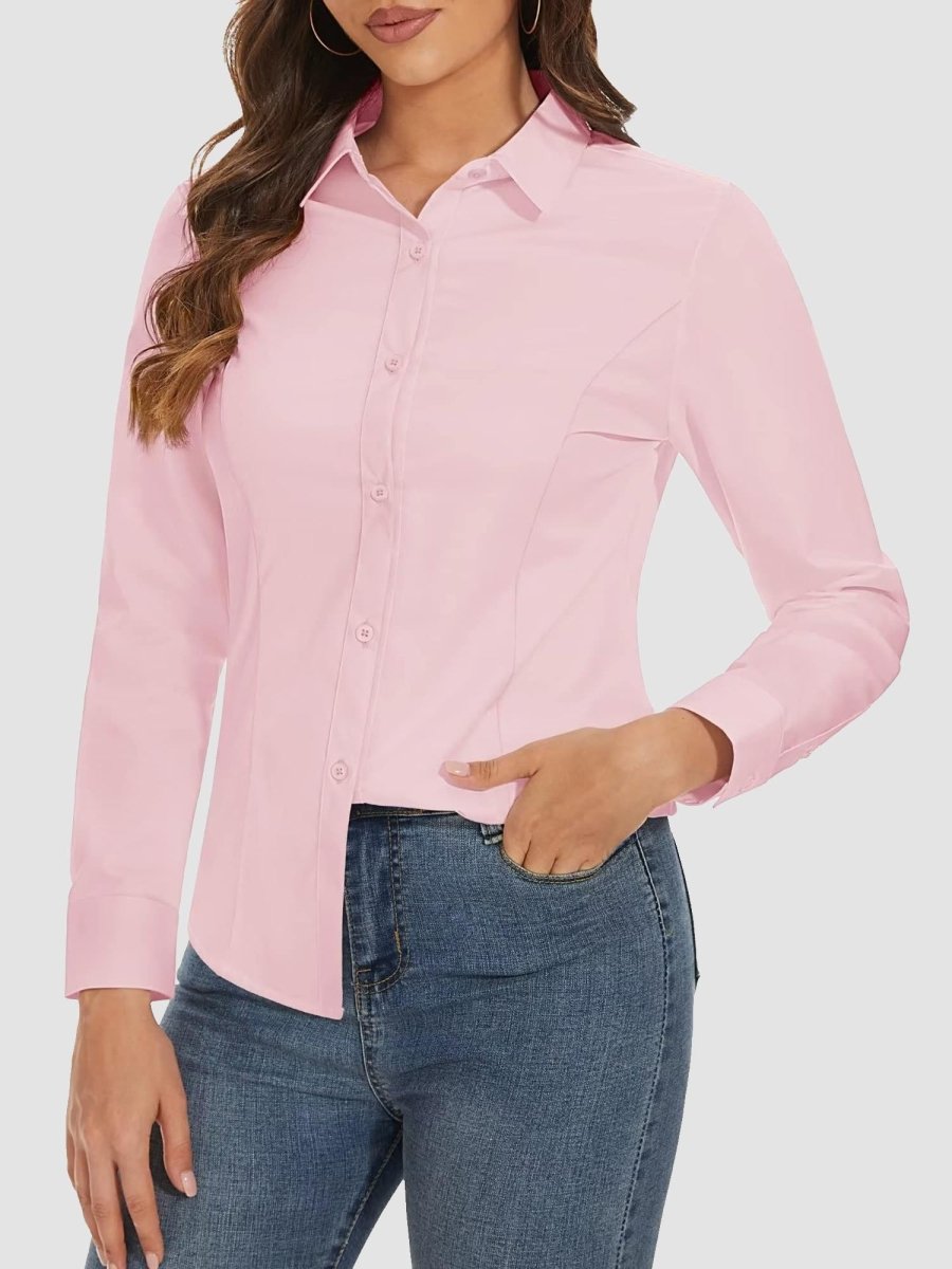 TACVASEN Light Pink Women's Collared Dress Shirt Casual Office Wear Blouse
