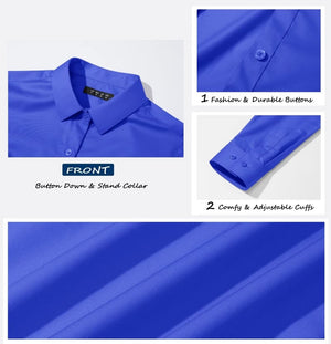 TACVASEN Bright Blue Women's Collared Dress Shirt Casual Office Wear Blouse