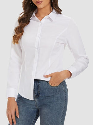 TACVASEN White Women's Collared Dress Shirt Casual Office Wear Blouse