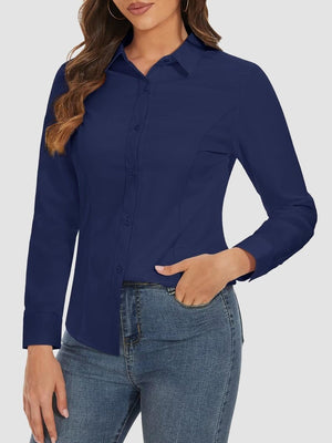 TACVASEN Navy Women's Collared Dress Shirt Casual Office Wear Blouse
