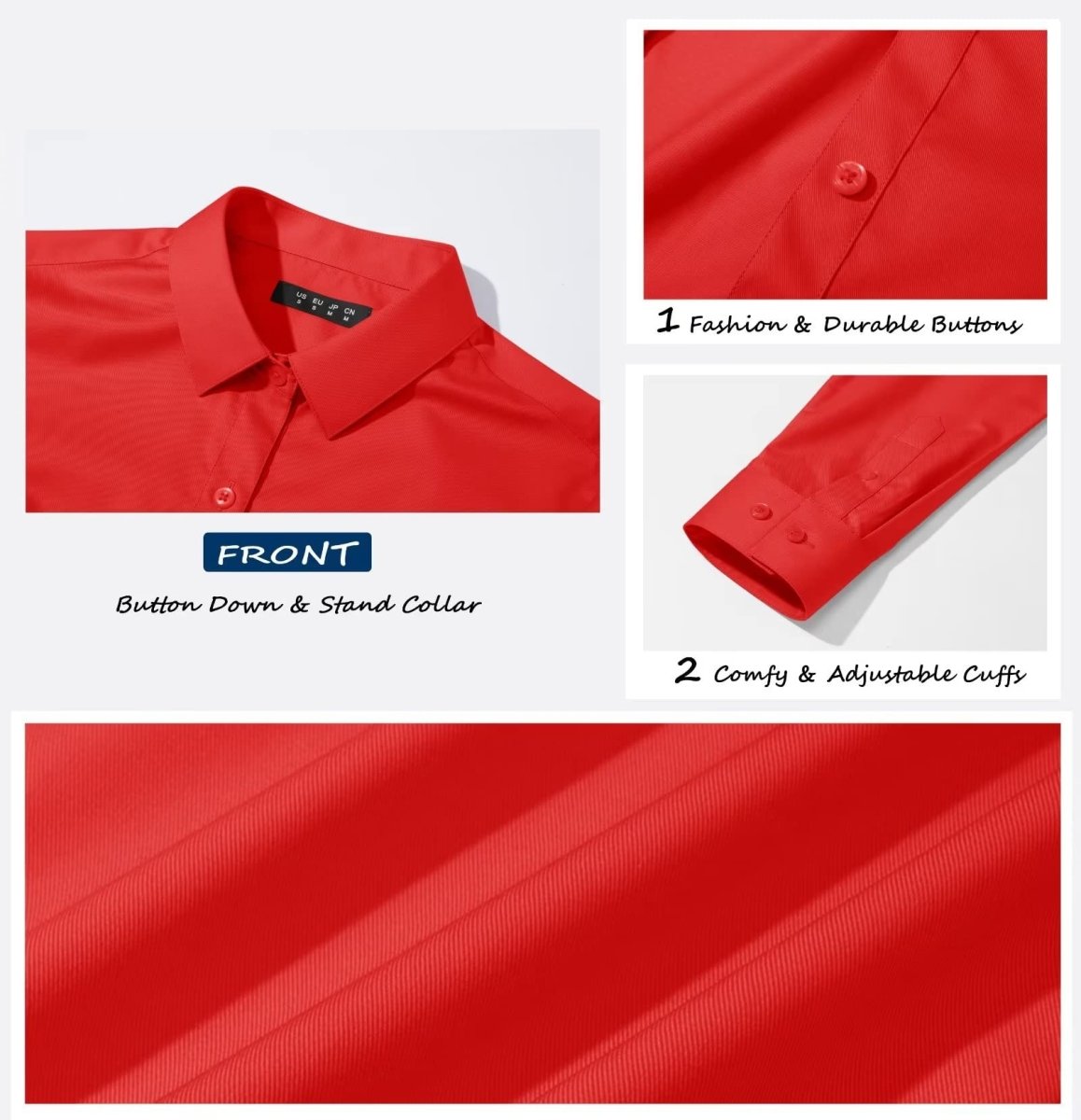 TACVASEN Red Women's Collared Dress Shirt Casual Office Wear Blouse
