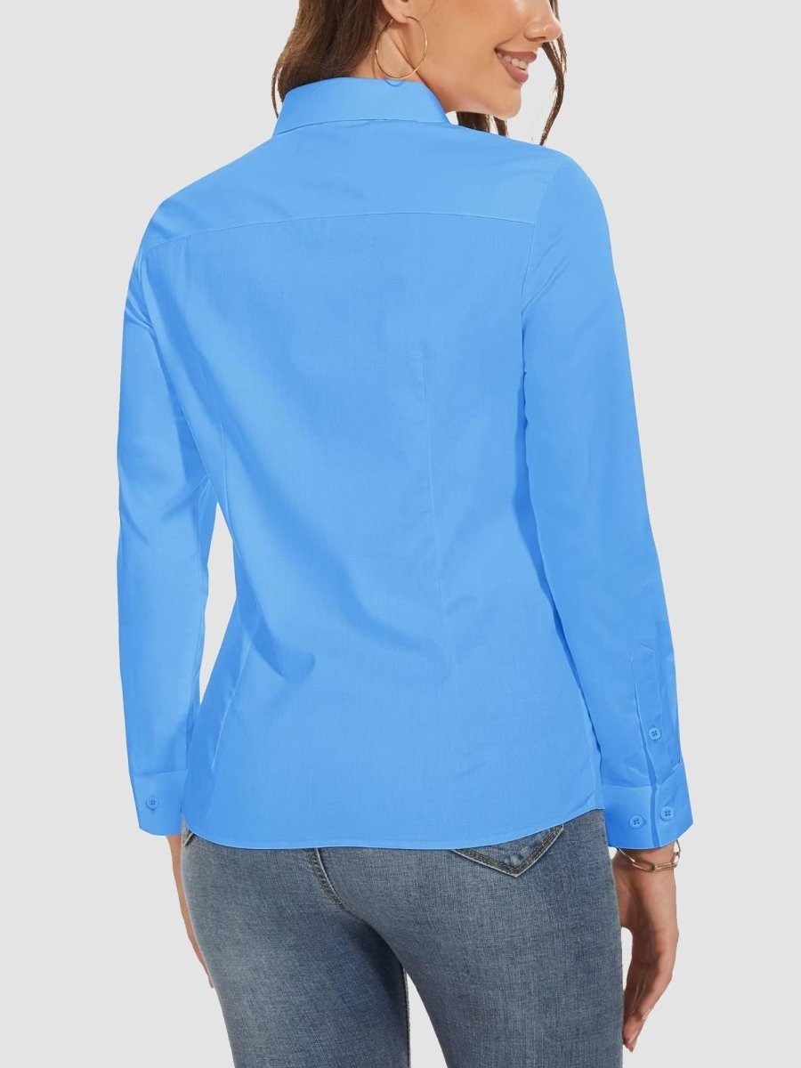 TACVASEN Waterfall Blue Women's Collared Dress Shirt Casual Office Wear Blouse