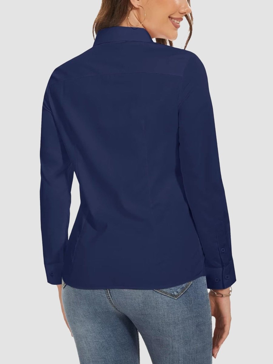 TACVASEN Navy Women's Collared Dress Shirt Casual Office Wear Blouse