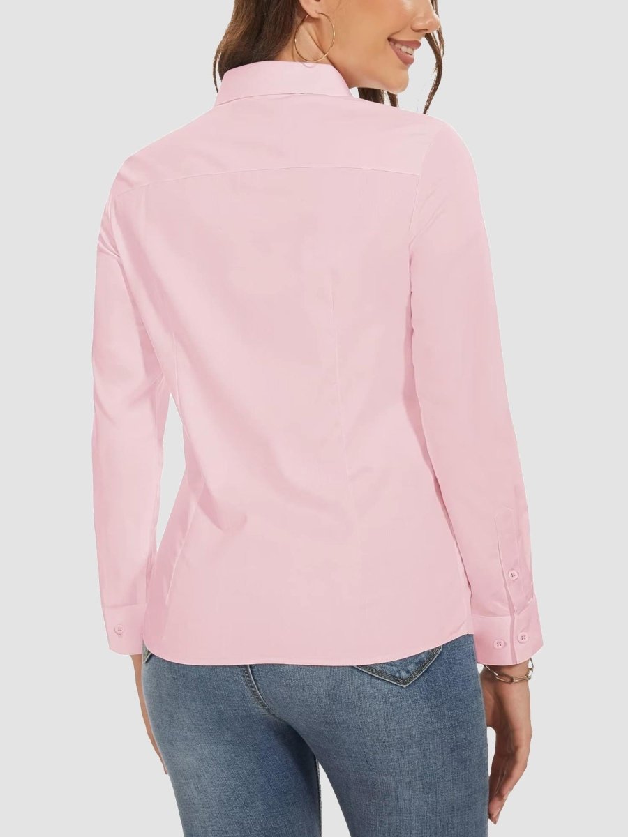 TACVASEN Light Pink Women's Collared Dress Shirt Casual Office Wear Blouse