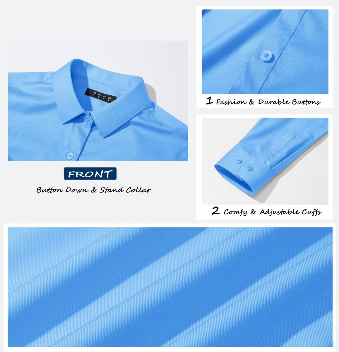 TACVASEN Waterfall Blue Women's Collared Dress Shirt Casual Office Wear Blouse