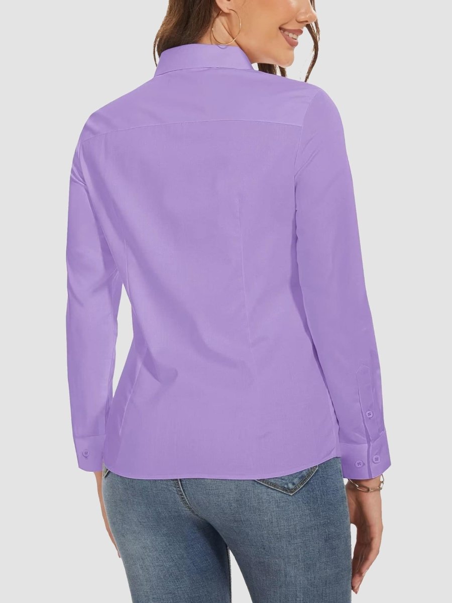 TACVASEN Light Purple Women's Collared Dress Shirt Casual Office Wear Blouse