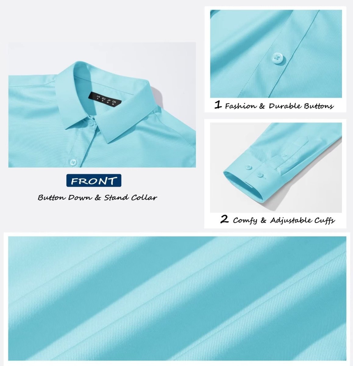 TACVASEN Sky Blue Women's Collared Dress Shirt Casual Office Wear Blouse