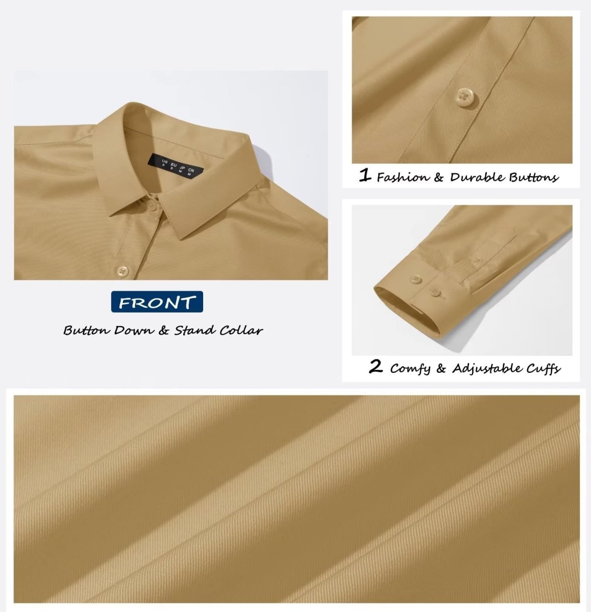 TACVASEN Khaki Women's Collared Dress Shirt Casual Office Wear Blouse