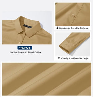 TACVASEN Khaki Women's Collared Dress Shirt Casual Office Wear Blouse