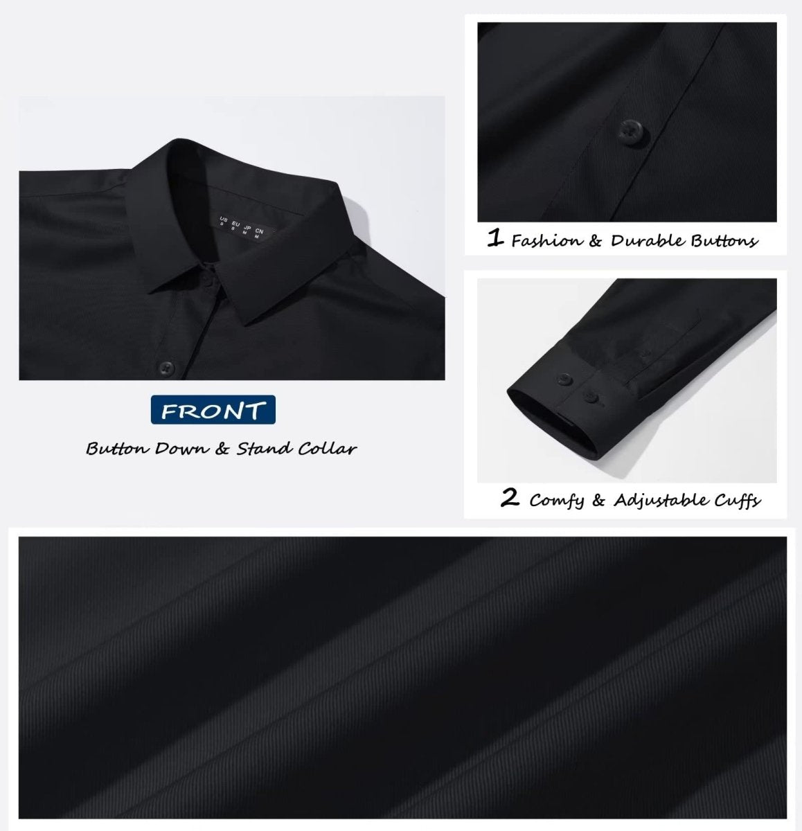 TACVASEN Black Women's Collared Dress Shirt Casual Office Wear Blouse
