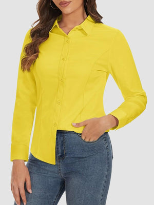 TACVASEN Yellow Women's Collared Dress Shirt Casual Office Wear Blouse
