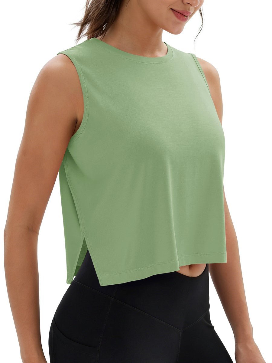 TACVASEN Foggy Green Women's Crop Workout Sleeveless Tank Loose Fit