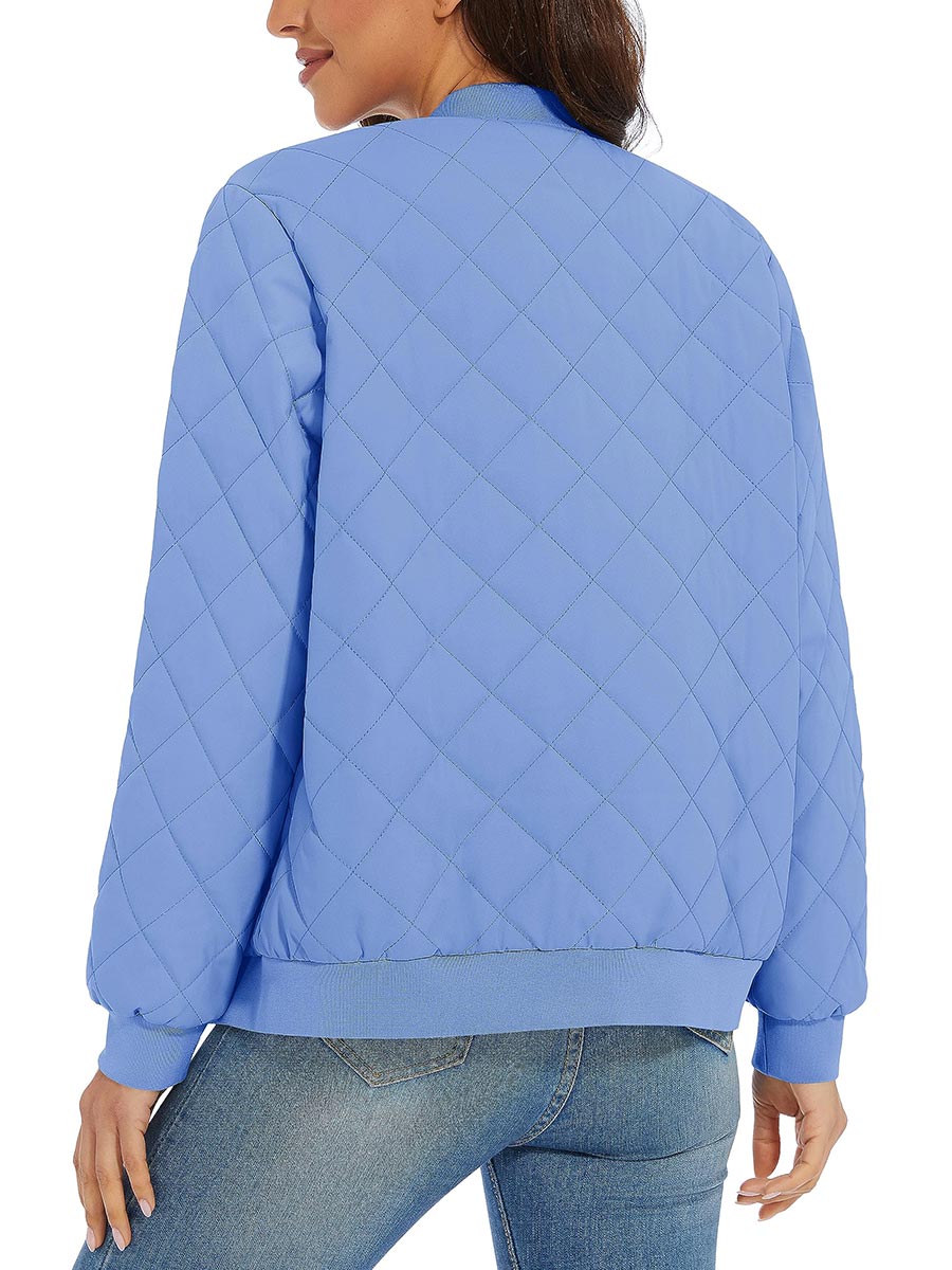 TACVASEN Light Blue Women's Diamond Quilted Padded Zip Jacket