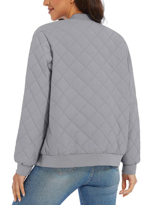 TACVASEN Light Grey Women's Diamond Quilted Padded Zip Jacket
