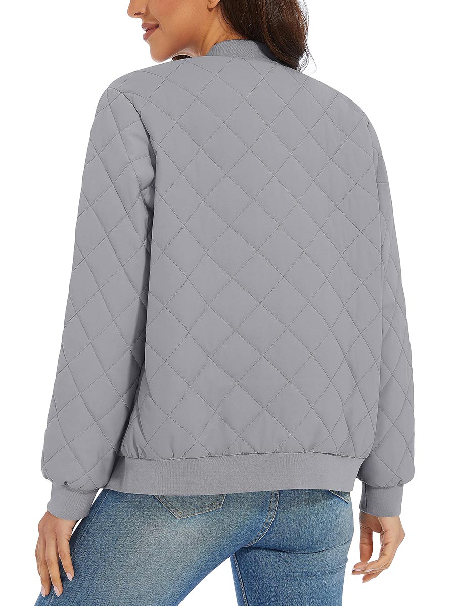 TACVASEN Light Grey Women's Diamond Quilted Padded Zip Jacket